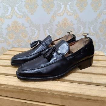 fratelli rossetti black calf leather tassel loafer size 40 4