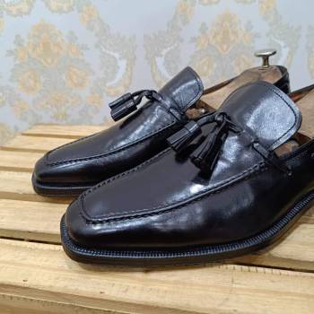 fratelli rossetti black calf leather tassel loafer size 40 5