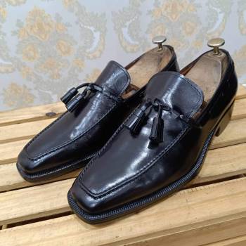 fratelli rossetti black calf leather tassel loafer size 40 6