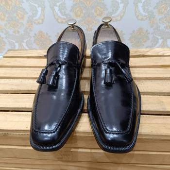 fratelli rossetti black calf leather tassel loafer size 40 8